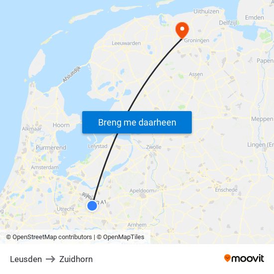 Leusden to Zuidhorn map