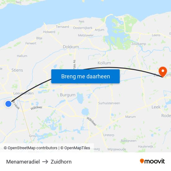 Menameradiel to Zuidhorn map
