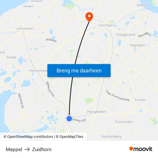 Meppel to Zuidhorn map
