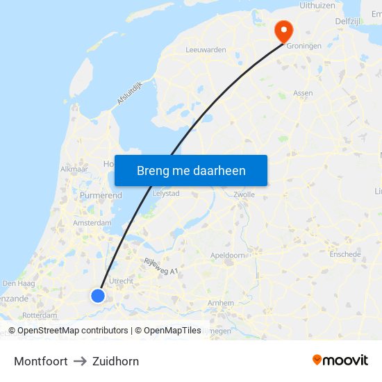 Montfoort to Zuidhorn map