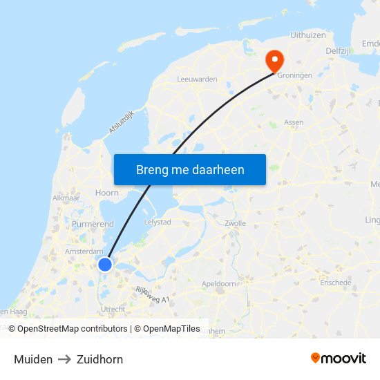 Muiden to Zuidhorn map