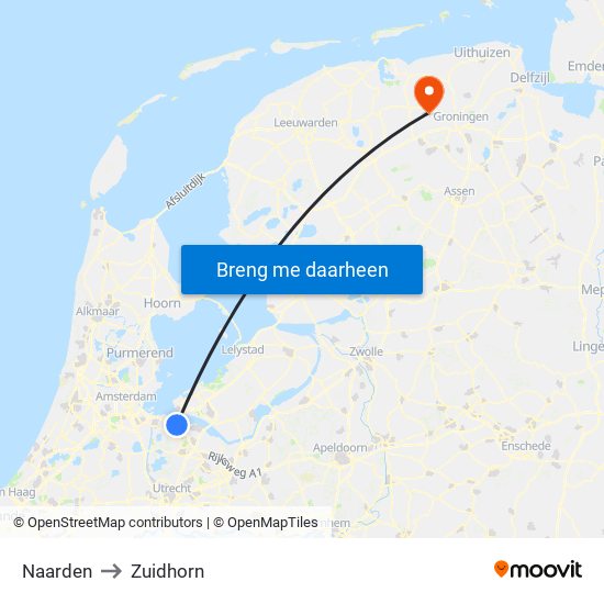 Naarden to Zuidhorn map