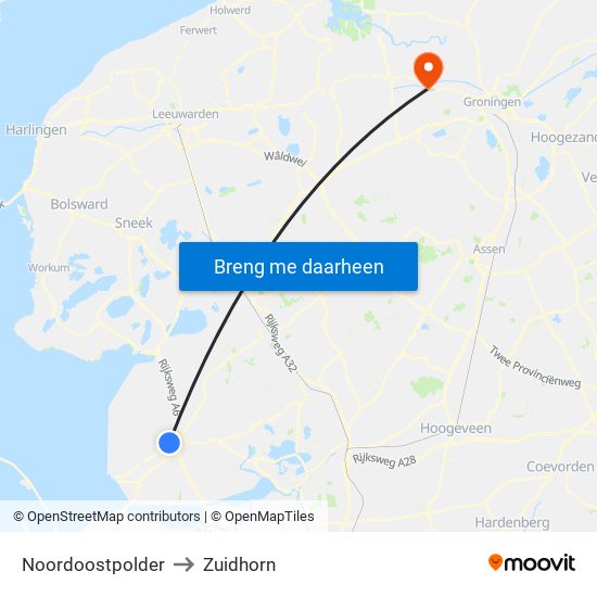 Noordoostpolder to Zuidhorn map