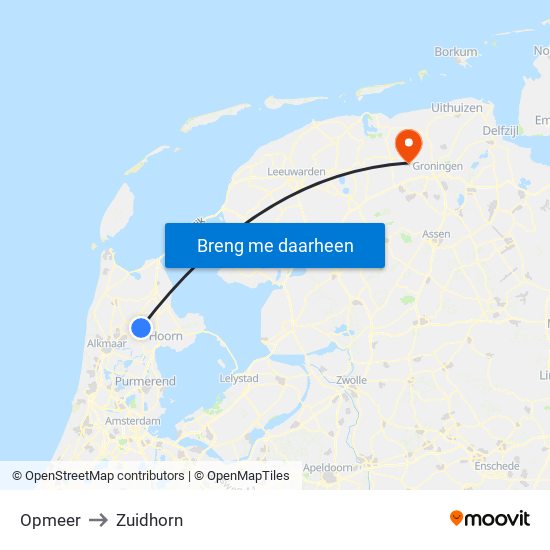 Opmeer to Zuidhorn map