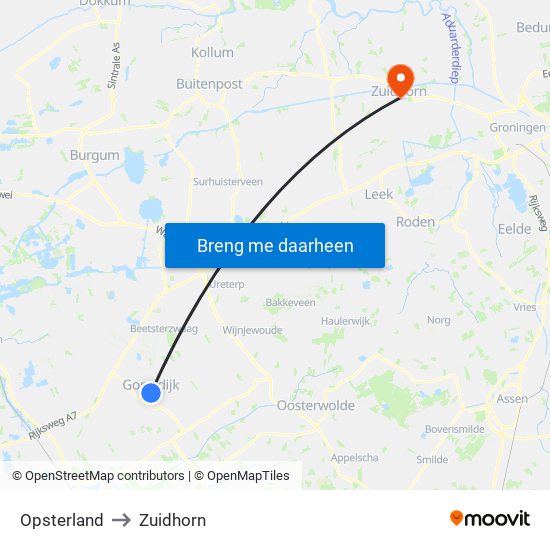Opsterland to Zuidhorn map