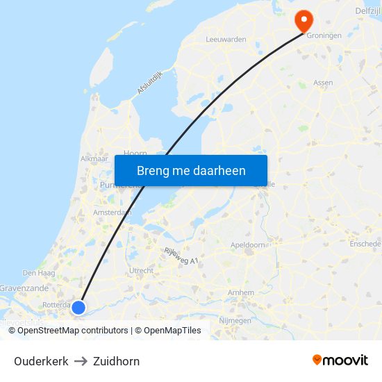 Ouderkerk to Zuidhorn map