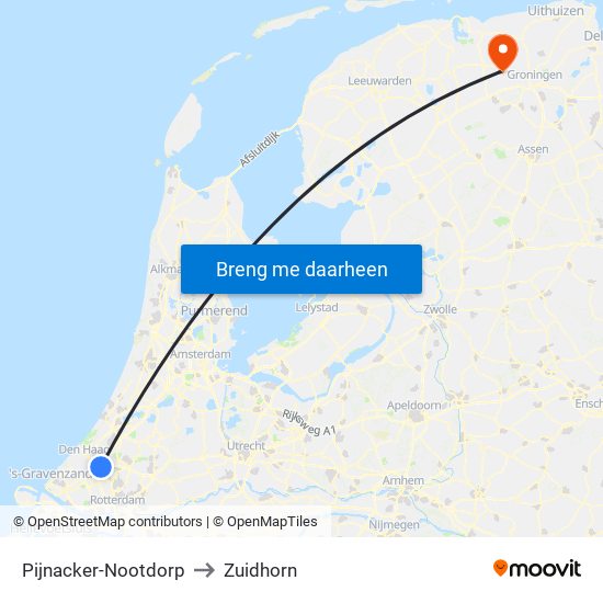 Pijnacker-Nootdorp to Zuidhorn map