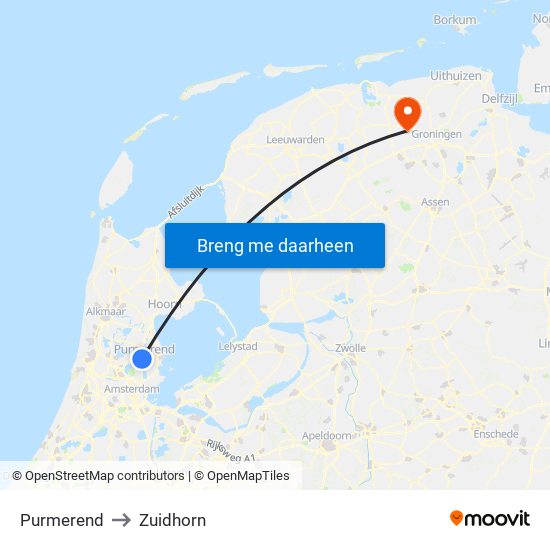 Purmerend to Zuidhorn map