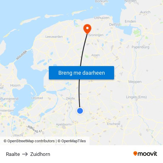 Raalte to Zuidhorn map