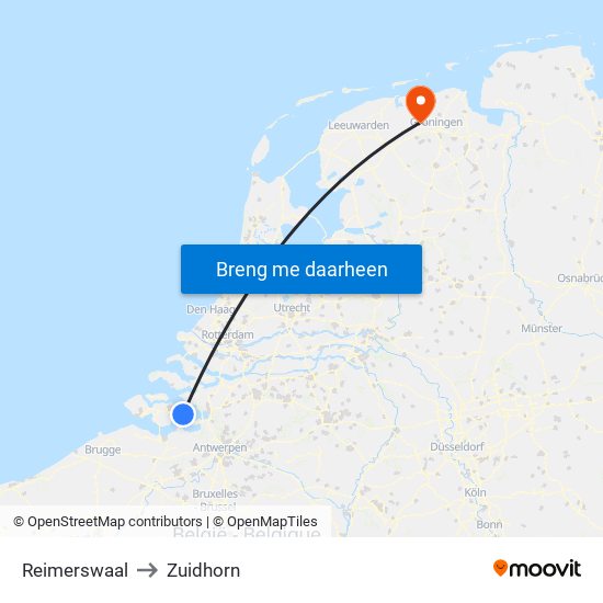 Reimerswaal to Zuidhorn map