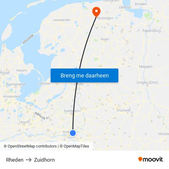 Rheden to Zuidhorn map