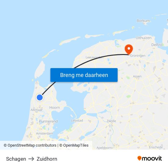 Schagen to Zuidhorn map