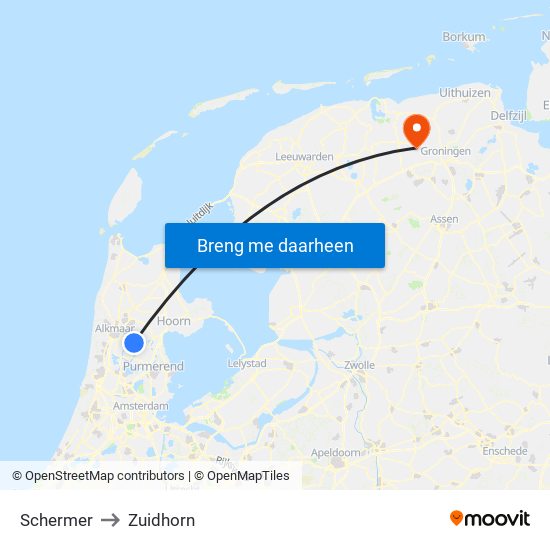 Schermer to Zuidhorn map