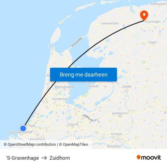 'S-Gravenhage to Zuidhorn map