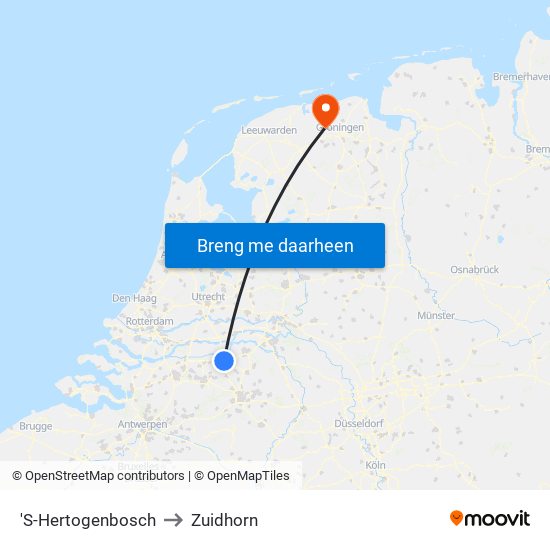 'S-Hertogenbosch to Zuidhorn map