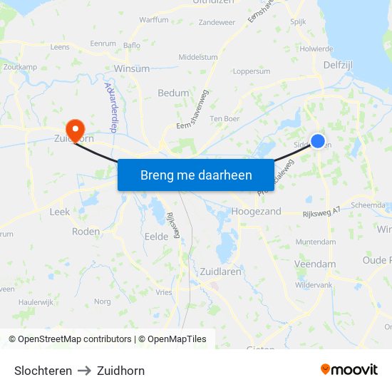 Slochteren to Zuidhorn map