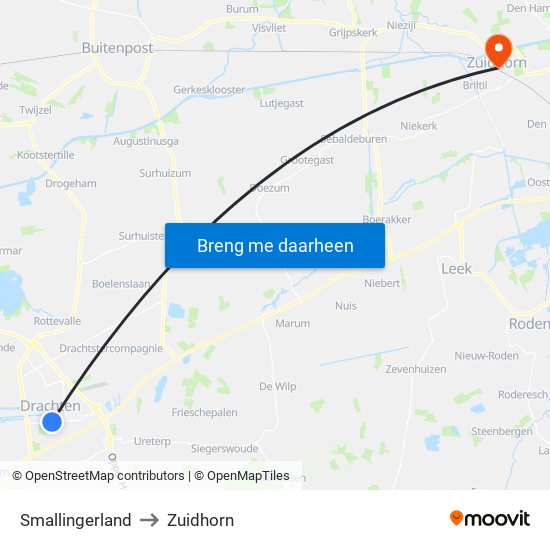 Smallingerland to Zuidhorn map