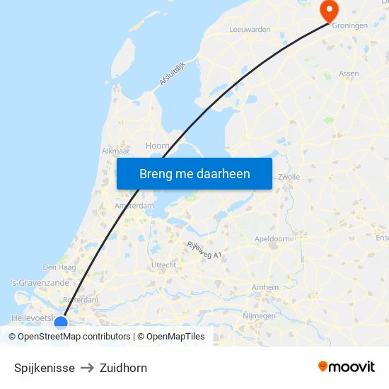 Spijkenisse to Zuidhorn map