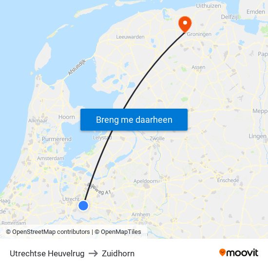 Utrechtse Heuvelrug to Zuidhorn map