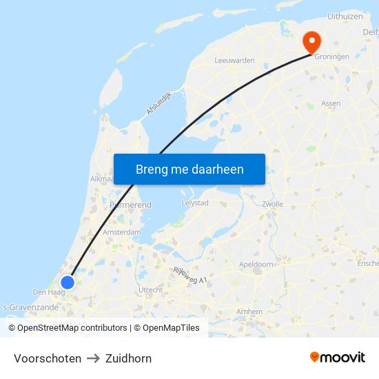 Voorschoten to Zuidhorn map