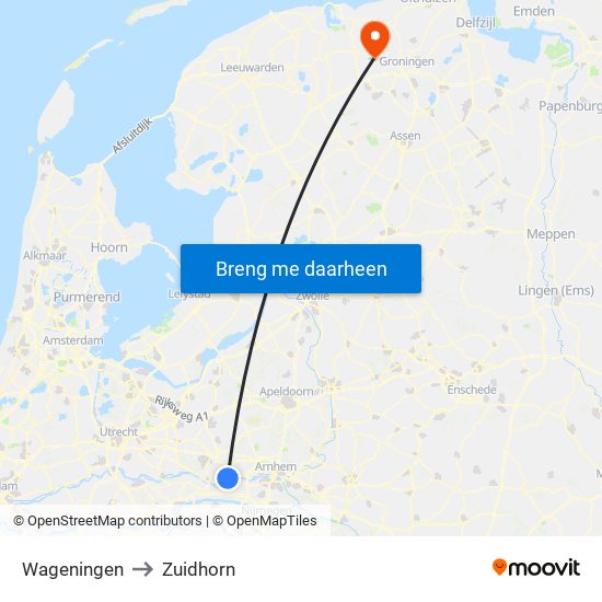 Wageningen to Zuidhorn map