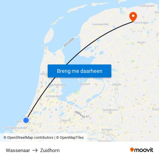 Wassenaar to Zuidhorn map