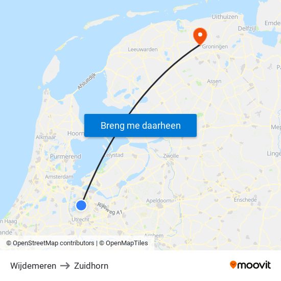 Wijdemeren to Zuidhorn map