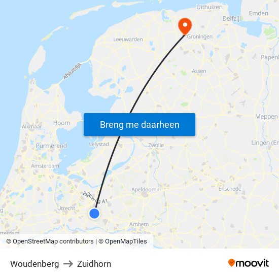 Woudenberg to Zuidhorn map