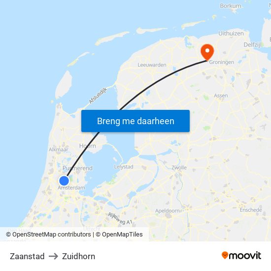 Zaanstad to Zuidhorn map