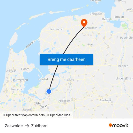 Zeewolde to Zuidhorn map