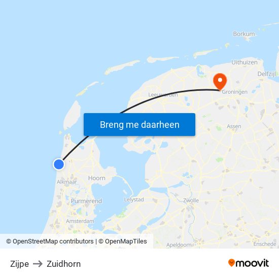 Zijpe to Zuidhorn map