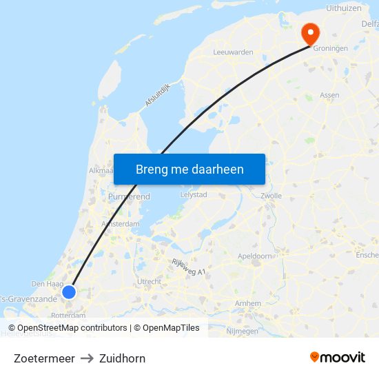 Zoetermeer to Zuidhorn map