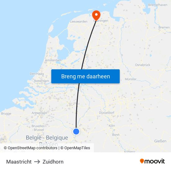 Maastricht to Zuidhorn map