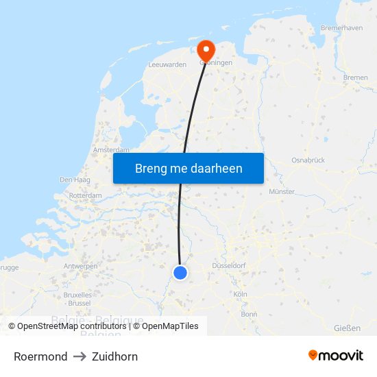 Roermond to Zuidhorn map