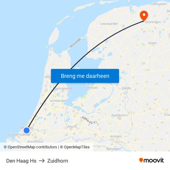 Den Haag Hs to Zuidhorn map
