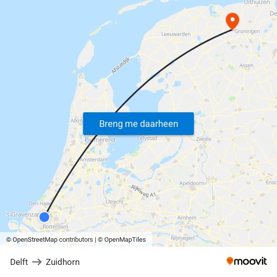 Delft to Zuidhorn map