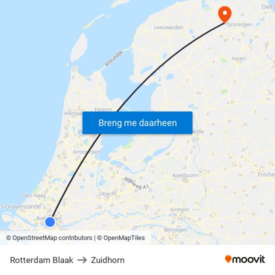 Rotterdam Blaak to Zuidhorn map