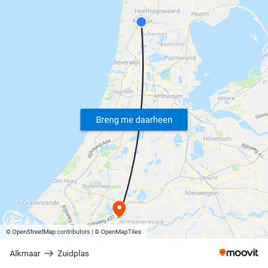 Alkmaar to Zuidplas map