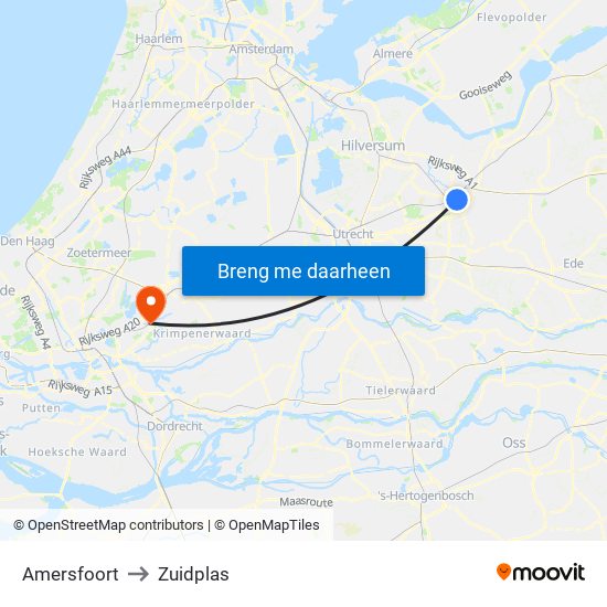 Amersfoort to Zuidplas map