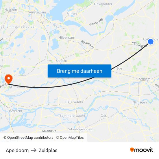 Apeldoorn to Zuidplas map