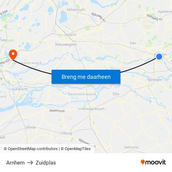 Arnhem to Zuidplas map
