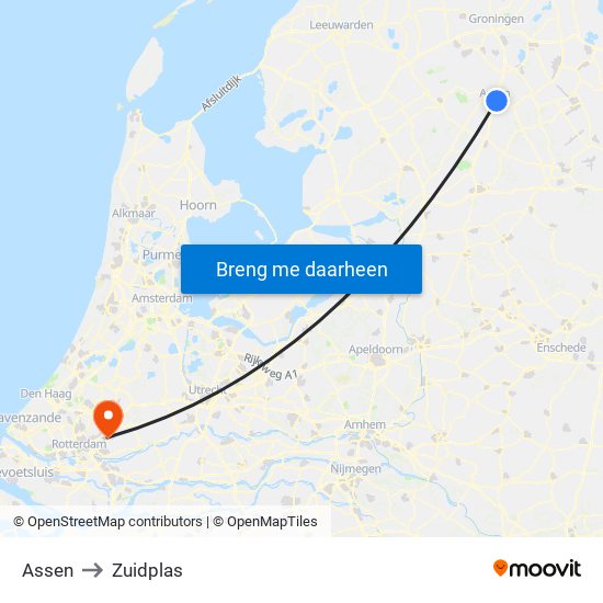 Assen to Zuidplas map