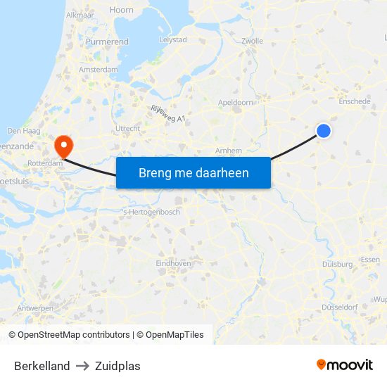 Berkelland to Zuidplas map