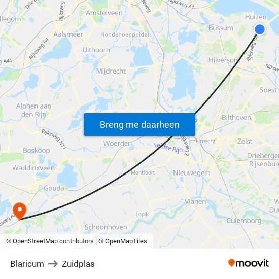 Blaricum to Zuidplas map