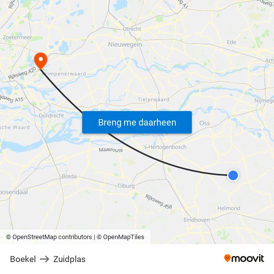 Boekel to Zuidplas map