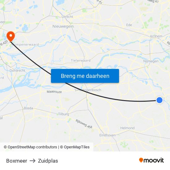 Boxmeer to Zuidplas map