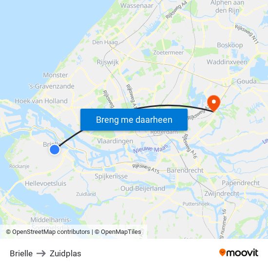 Brielle to Zuidplas map