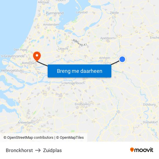 Bronckhorst to Zuidplas map