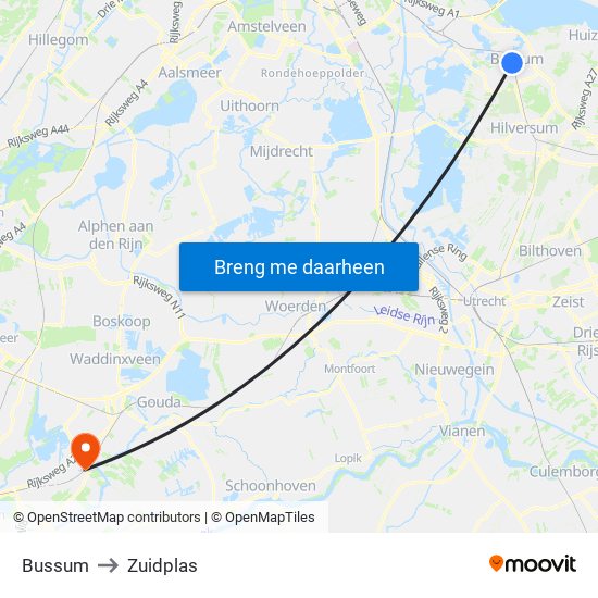 Bussum to Zuidplas map