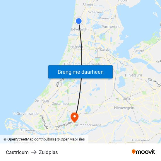 Castricum to Zuidplas map